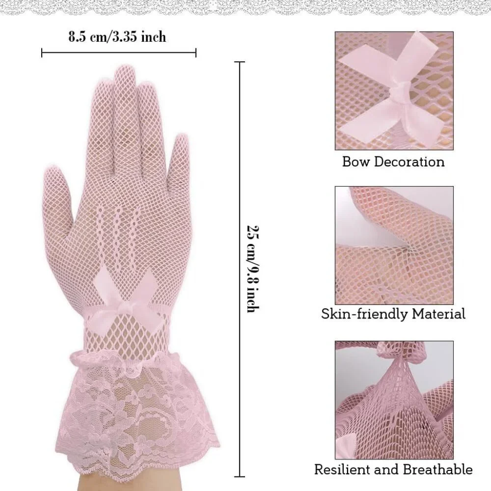 Women's A-Pink Halloween Tea Short Lace Gloves Elegant Bridal Cosplay Party